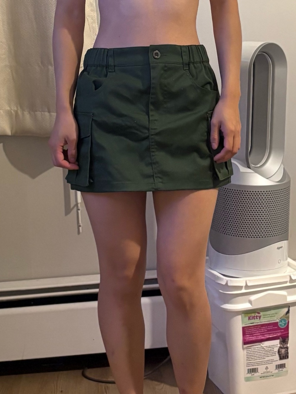 Dark Green Mini Cargo Skirt with Utility Pockets